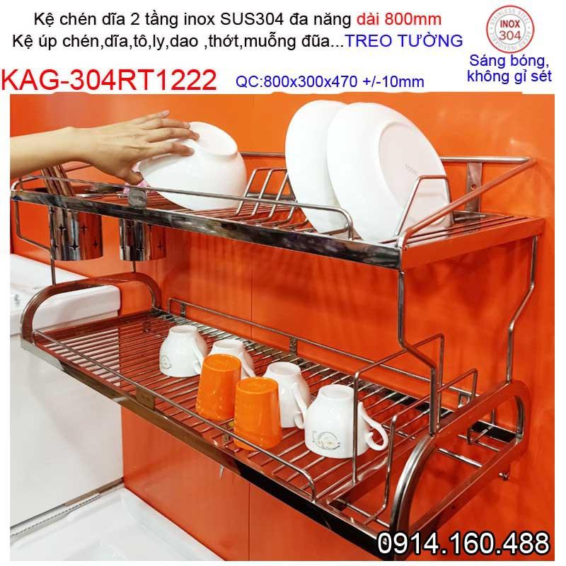Kệ đựng chén bát 80cm, Kệ úp chén dĩa Inox 304 cao cấp, Kệ chén dĩa đa năng Kace KAG-304RT1222-80cm