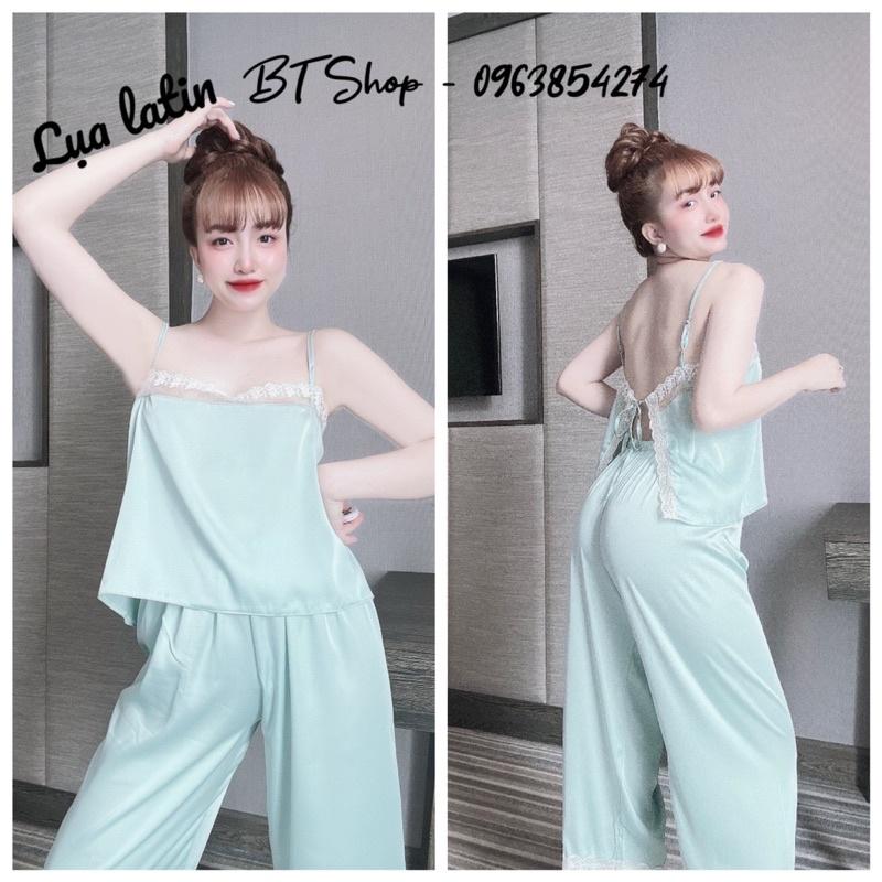 Đồ ngủ mặc nhà lụa latin trơn sexy quần dài freesize 42-57kg