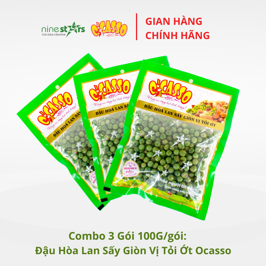 Combo 3 Gói Đậu Hòa Lan Sấy Giòn Vị Tỏi Ớt O'Casso 100g