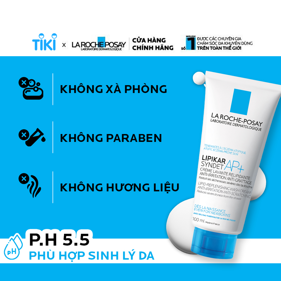 Sữa Rửa Mặt Và Tắm Cho Da Khô, Da Nhạy Cảm, Mẫn Ngứa La Roche-Posay Lipikar Syndet AP+ Cream 200ml