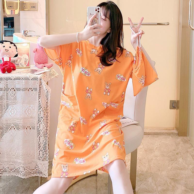 Bộ Đồ Ngủ Ngắn Tay Dáng Rộng In Họa Tiết Hoạt Hình Xinh Xắn Cho Nữ
