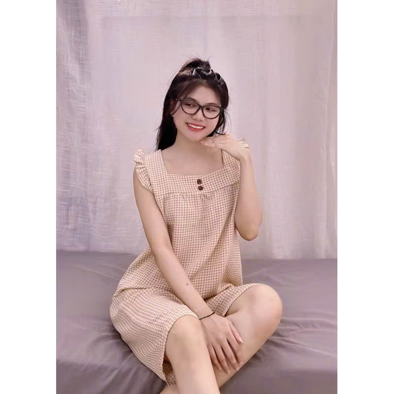 Đồ bộ nữ,đồ ngủ mặc nhà lửng vải lụa mango BL 245 hoạ tiết caro dễ thương size 50-65kg