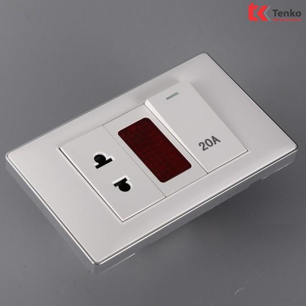 Công Tắc 20A Công Suất Cao Cho Bình Nóng Lạnh Điều Hoà - Đèn LED báo điện - Ổ Cắm 2 Chấu TENKO TK-C27-T080