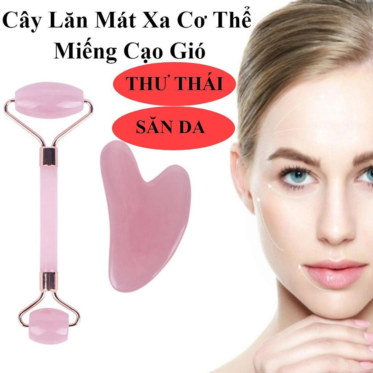 Bộ Cây Lăn Mát Xa Cơ Thể Và Miếng Cạo Gió Bằng Nhựa Resin Tự Nhiên Giúp Nâng Cơ Mặt Chống Nếp Nhăn
