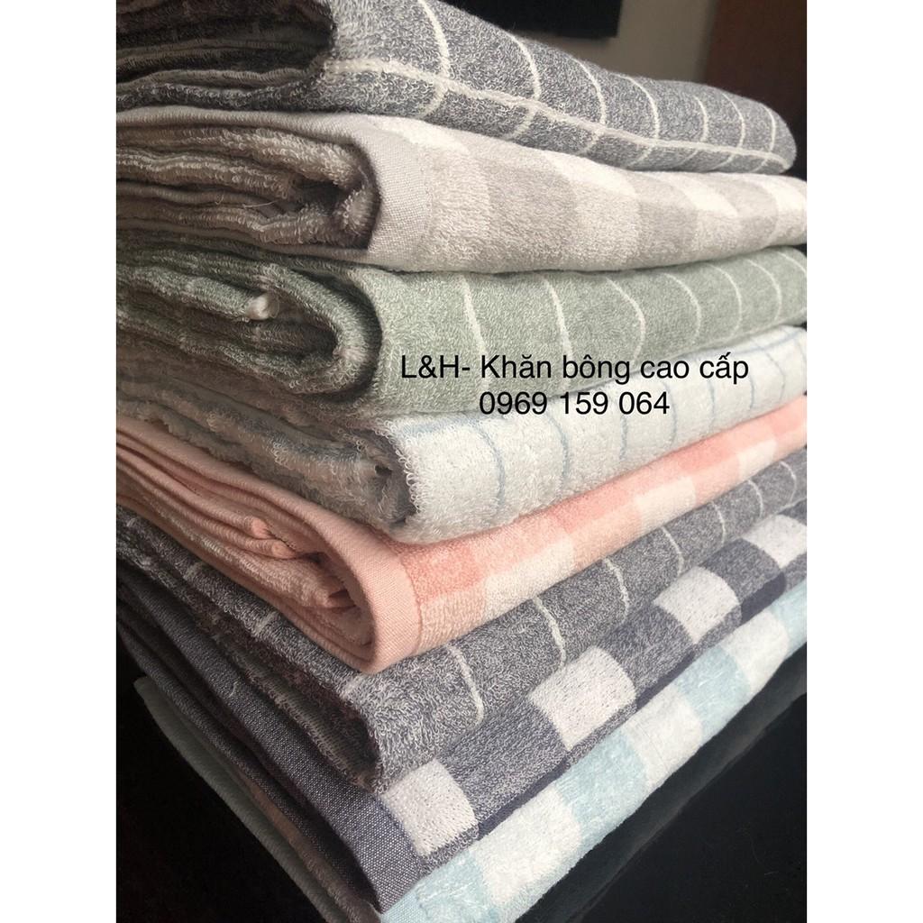 Khăn tắm xuất nhật cotton dày kẻ ô, KT 70x140cm