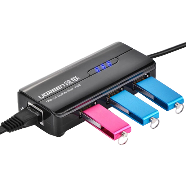 Cáp Chuyển Đổi Ugreen USB 2.0 Sang RJ45 3 x USB 2.0 20264 (15cm) - Hàng Chính Hãng