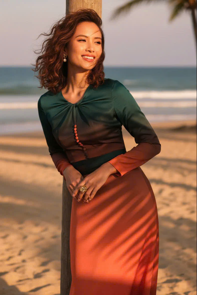 Đầm Mini Ombre Hoàng Hôn, Đầm Ngắn Mini Tay Dài Đi Tiệc thời trang thiết kế Hity Dre164