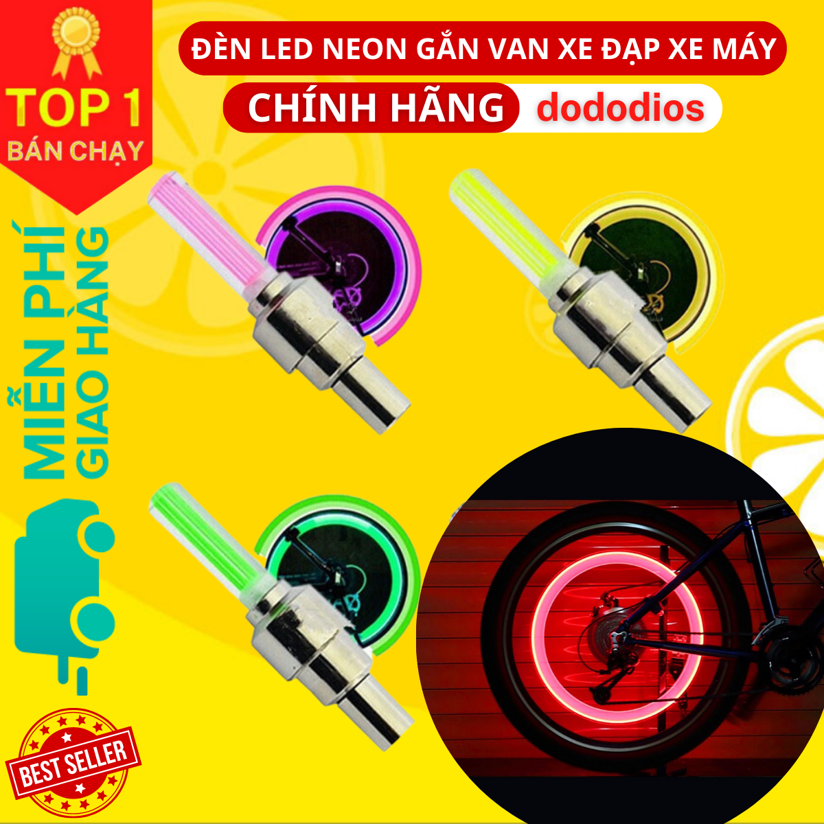 Hình ảnh 2 Đèn led neon gắn van xe đạp xe máy - Hàng Chính hãng dododios