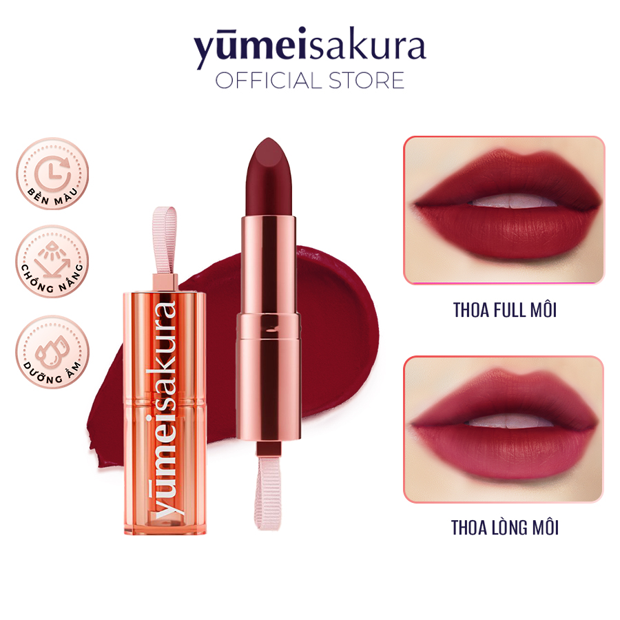 Son Thỏi Lì Mịn Chotto Matte Yumeisakura Đỏ Rượu Sẫm Burgundy Red Lipstick YMS17 3.5g