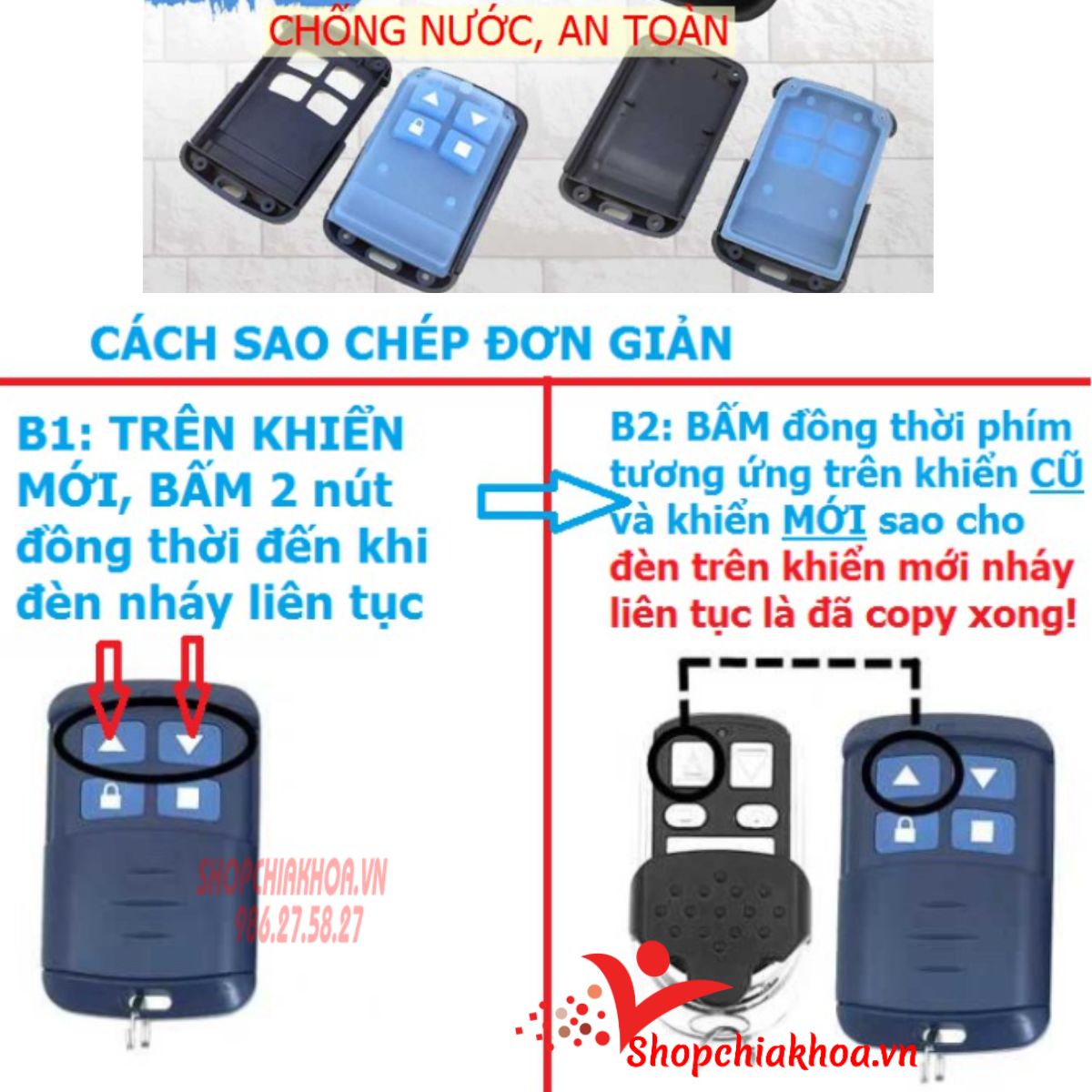 Điều khiển cửa cuốn học lệnh có chống nước sao chép mã cố định