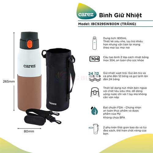 Bình giữ nhiệt Carez 800ml IBC929S - Hàng chính hãng