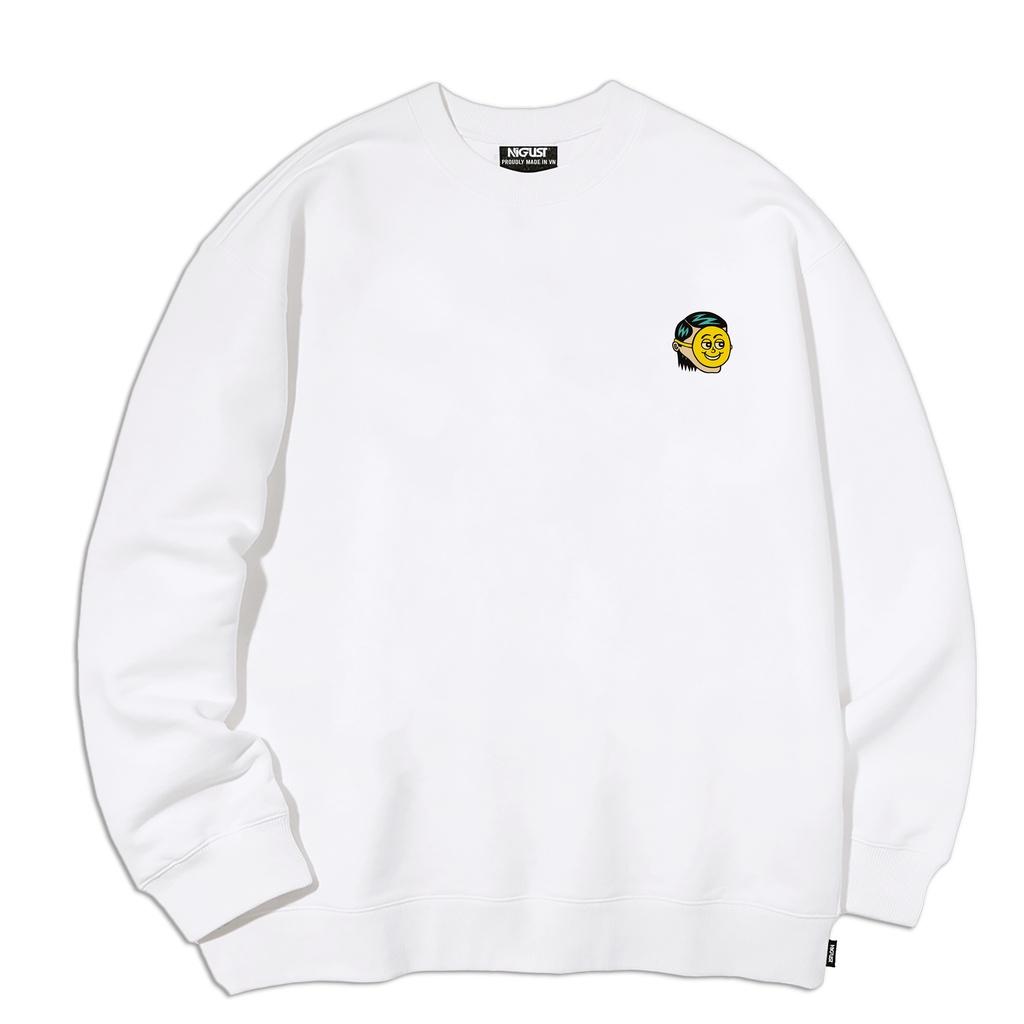 Áo sweater nam nữ basic local brand NIGUST Relax and Smile N005 chất liệu nỉ da cá form rộng màu đen trắng Fullbox