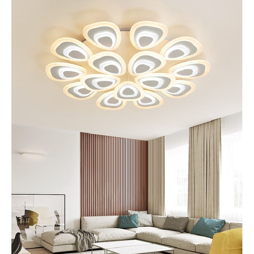 Đèn ốp trần Mica hình đuôi công hiện đại 15 cánh MO971