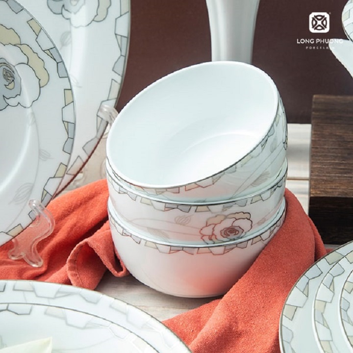 Tô phở sứ Long Phương Hoa Hồng Bạc Cao Cấp