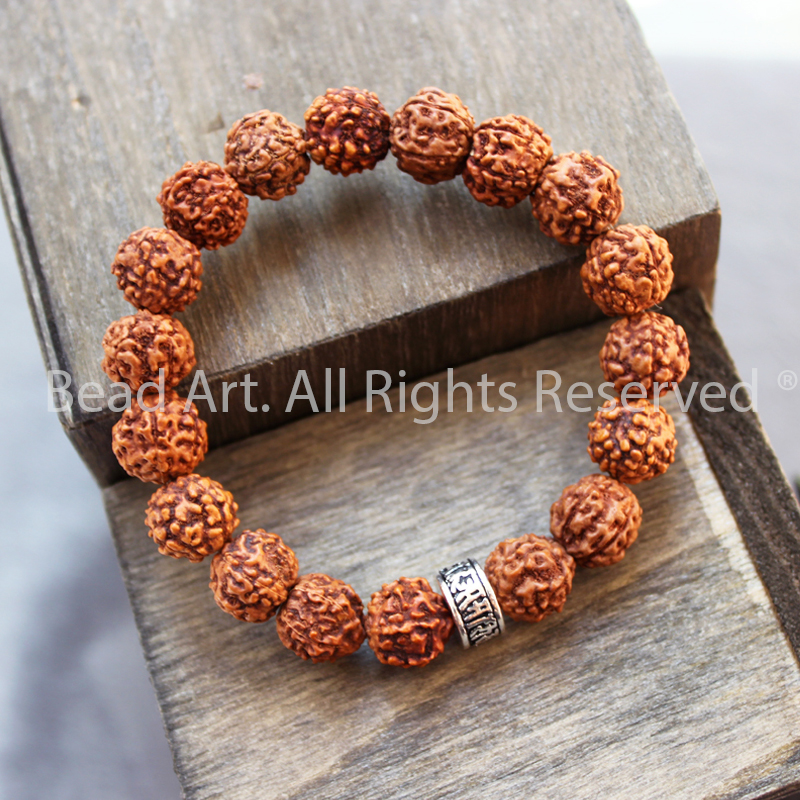 Vòng Tay Hạt Kim Cang Bồ Đề Rudraksha Và Charm Khắc Lục Tự Chú Bạc 925, Mộc, Hoả, Vòng Tay Phong Thuỷ, Chuỗi Hạt - Bead Art