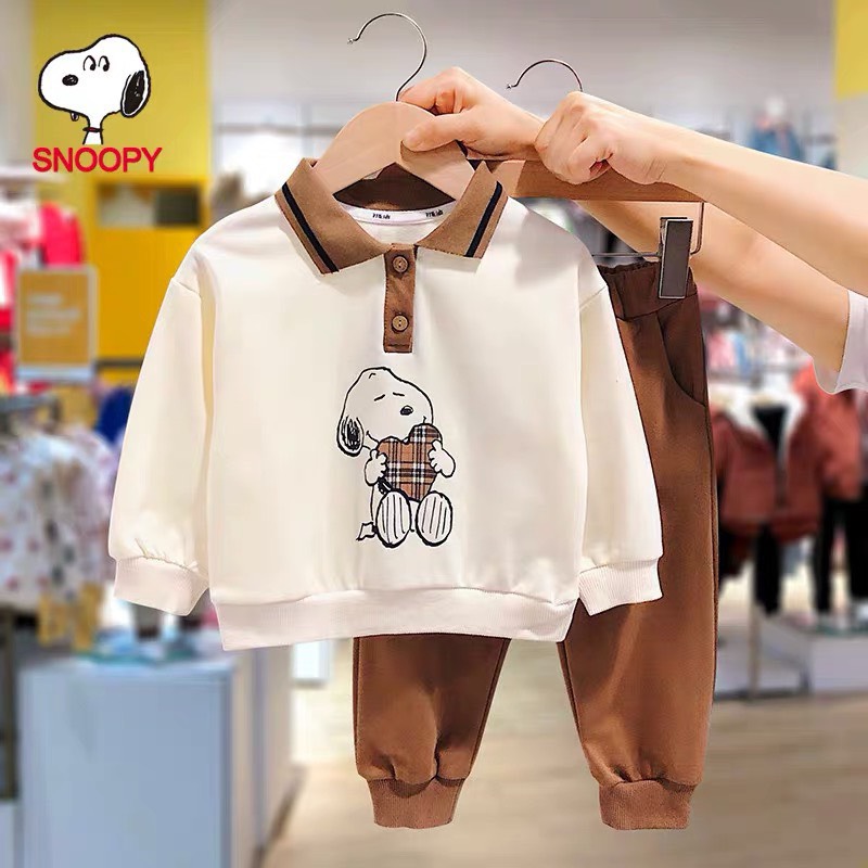 Bộ Quần Áo Nỉ Thu Đông Siêu Chất Snoopy Cho Bé Trai Gái 10-22kg