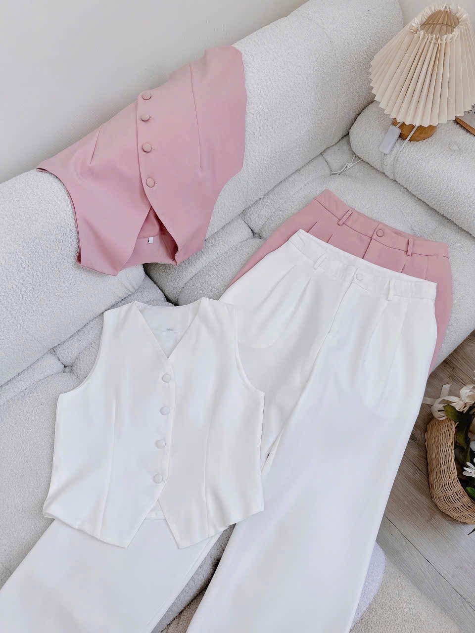 SET ÁO CROPTOP GILE HỒNG PASTEL + QUẦN TÂY DÀI LƯNG CAO ỐNG RỘNG ĐI CHƠI NOEL ĐI TIỆC GIÁNG SINH DẠO PHỐ ĐI BIỂN