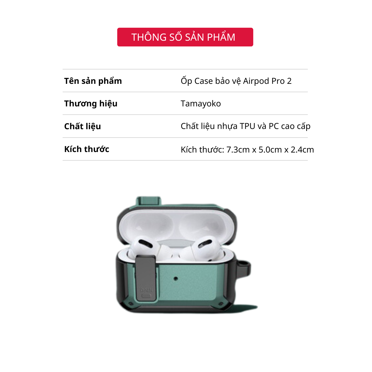Ốp Case Vỏ Bảo Vệ Dành Cho Airpod Pro 2 Có Móc Khóa Chống Rơi Nắp - Hàng Chính Hãng Tamayoko