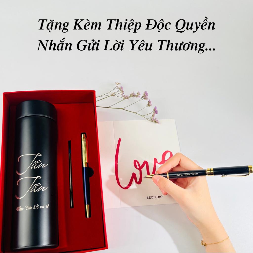 COMBO Bút Ký Tên + Bình Giữ Nhiệt 450ml Khắc Chữ Theo Yêu Cầu - Quà Tặng Cho Sếp, Đồng Nghiệp, Thầy Cô