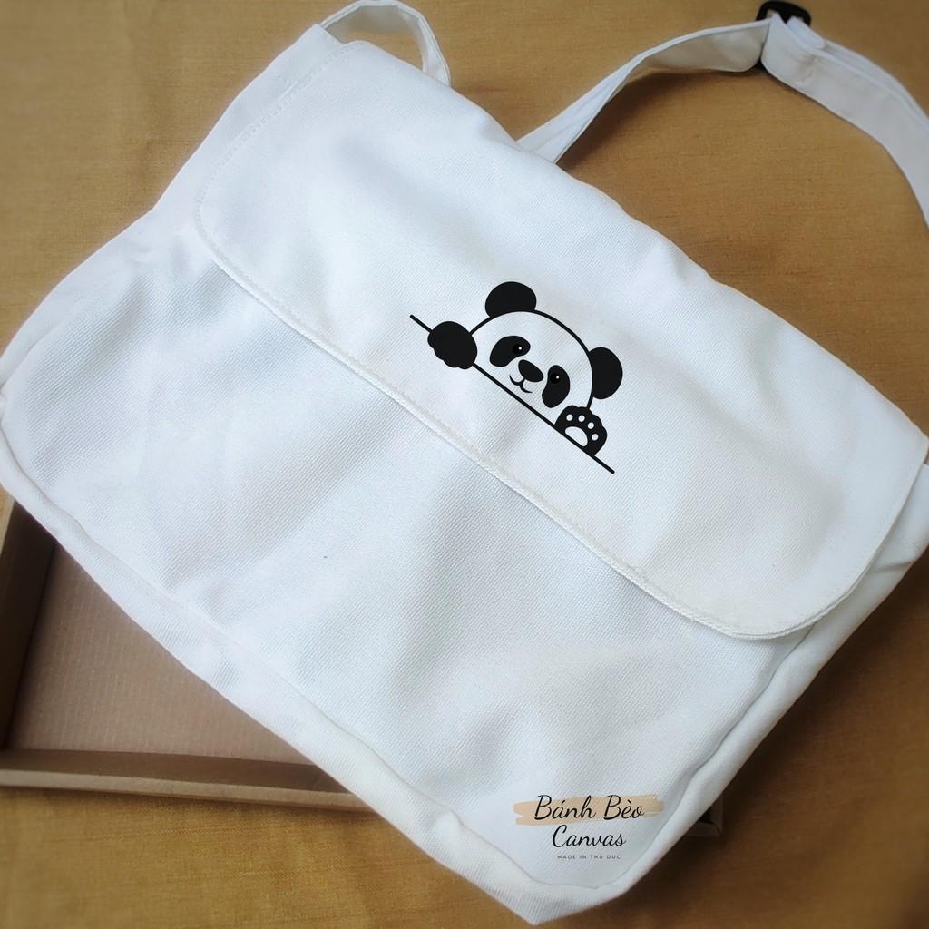 Size lớn_có khóa + túi con có khóa _TÚI tote CHÉO GẤU PANDA CHẤT VẢI CANVAS DÁNG UNISEX NAM NỮ