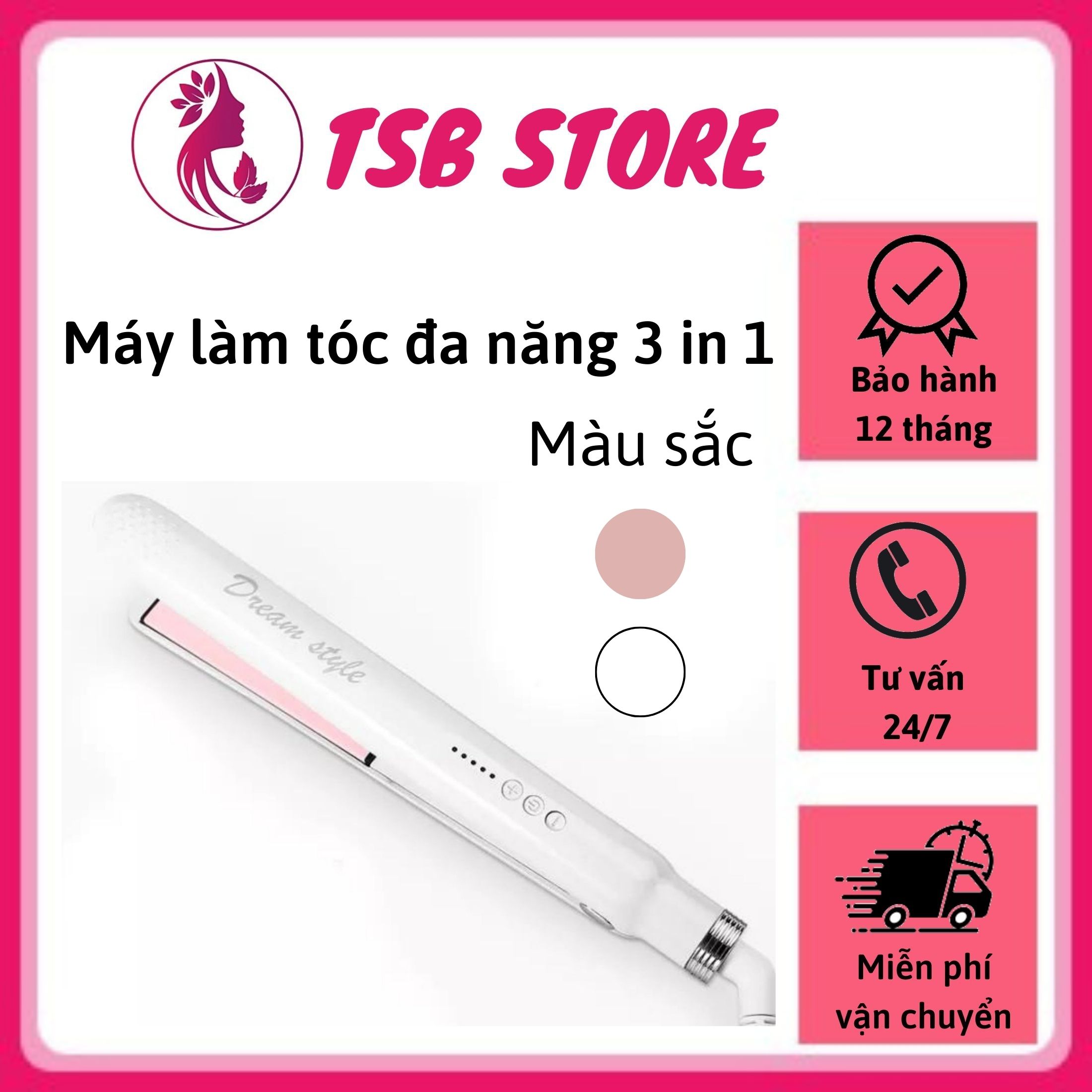 Máy làm tóc đa năng 3 in 1 Dream Style - Máy uốn tóc, ép tóc, duỗi tóc siêu tiện lợi, tạo kiểu chuẩn salon - Máy uốn tóc mini 5 chế độ phù hợp với mọi chất tóc, giữ nếp lâu, không làm hỏng tóc, chế độ tự ngắt khi quá nhiệt