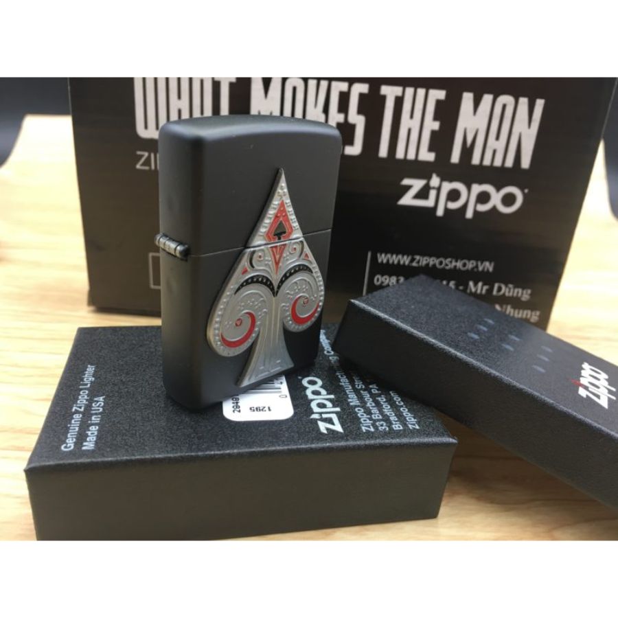 Bật Lửa Zippo Spade Emblem Black Matte Chính Hãng Usa