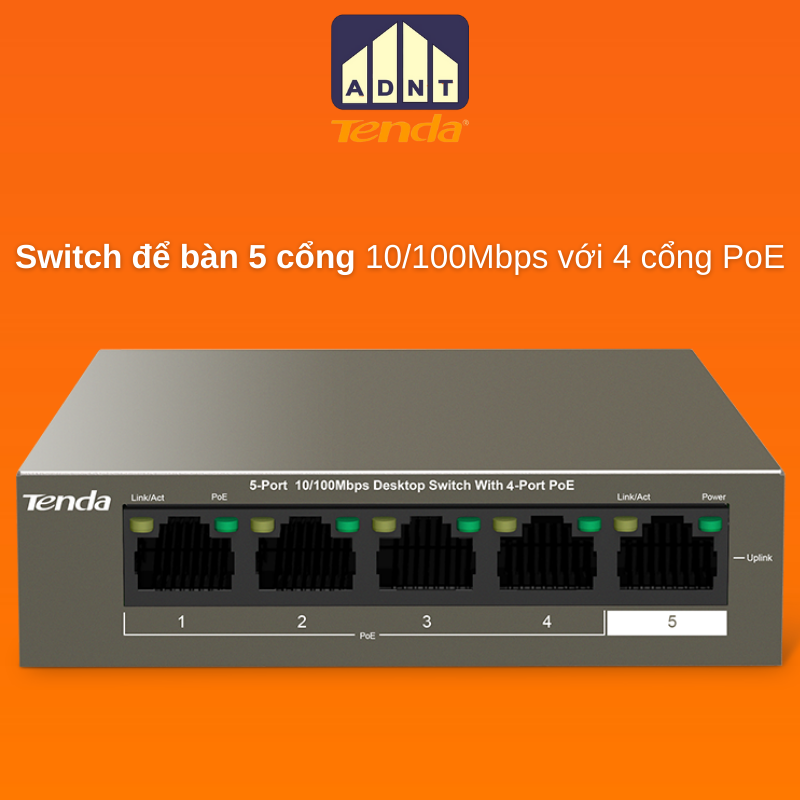 Bộ chia mạng switch Tenda 5 cổng 10/100Mbps TEF1105P - 4 - 63W hàng chính hãng