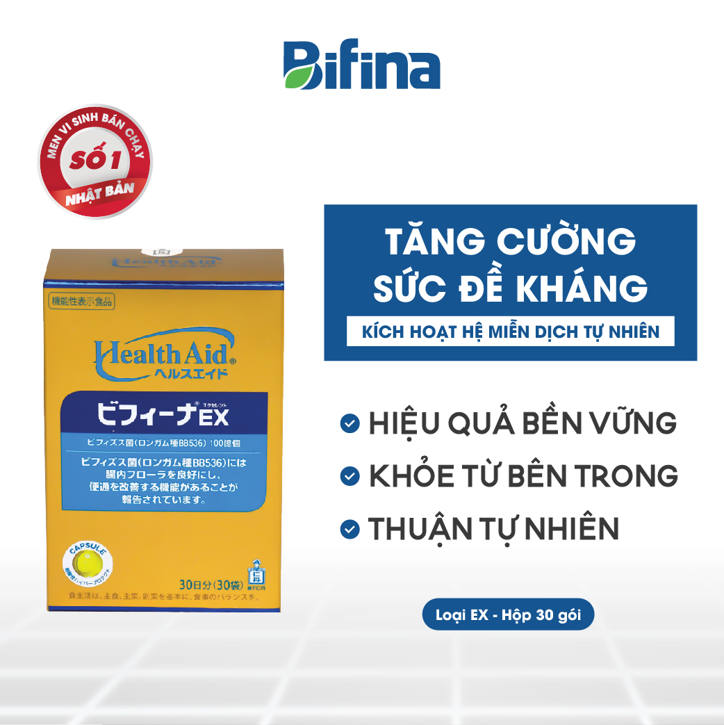 Men vi sinh BIFINA NHẬT BẢN, Tăng Sức Đề Kháng, Hệ Miễn Dịch - Loại EX hộp 30 gói