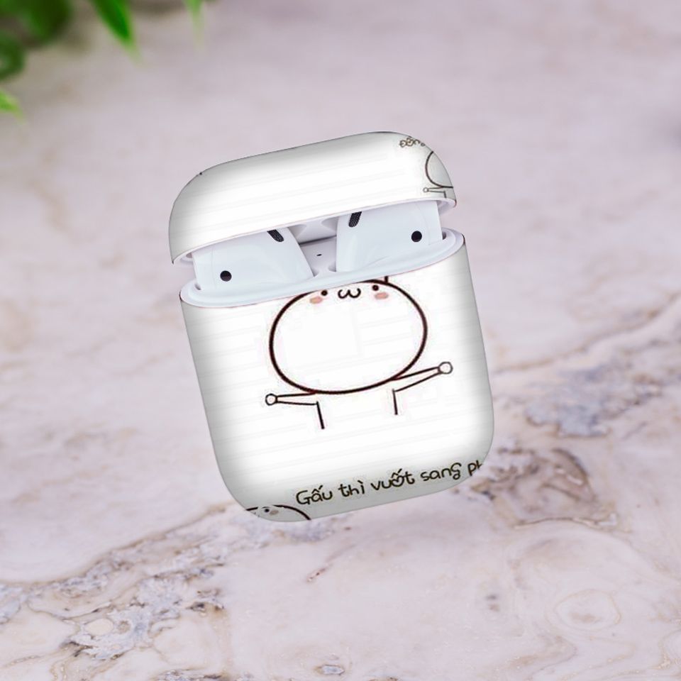 Miếng dán skin chống bẩn cho tai nghe AirPods in hình Không động vào - fun022 (bản không dây 1 và 2)