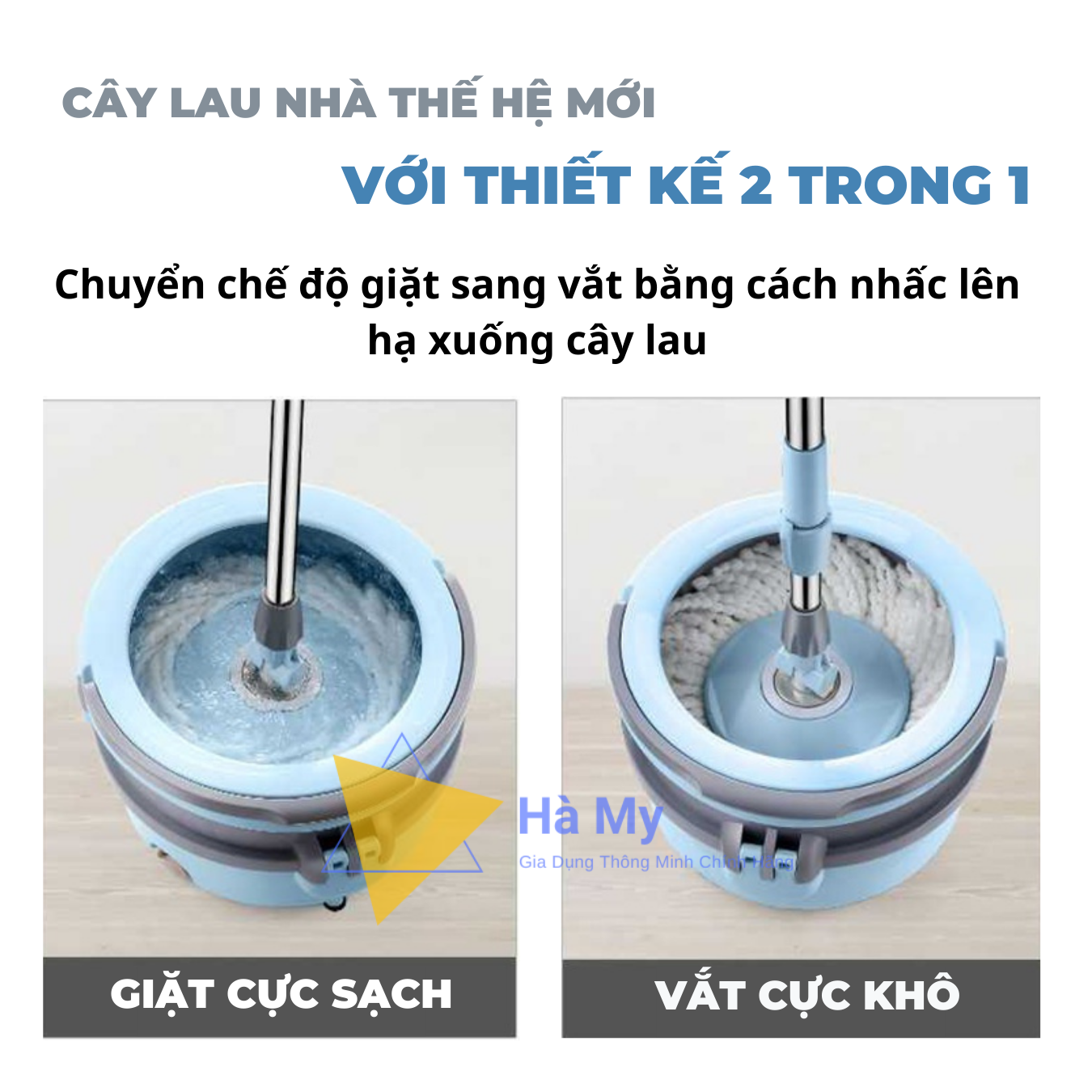 Bộ Cây Lau Nhà Thông Minh,Chổi Tự Vắt Thái Lan Minmop M20 Kèm 2 Bông Lau Siêu Sạch,Nhỏ Gọn,Nhựa PP,Lồng Inox Không Gỉ