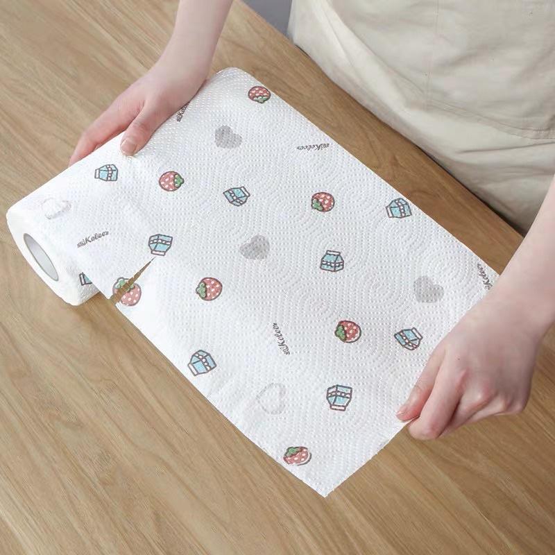 Khăn Giấy Lau Đa Năng Cuộn 80 Tờ, Lau Bếp, Lau Tay, Lau Bát Đũa Màu Trắng Có Họa Tiết