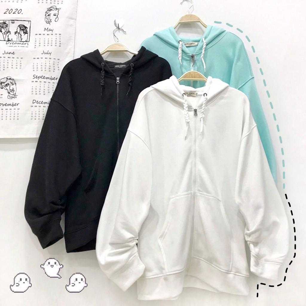 Áo khoác trơn form rộng phối zip ulzzang