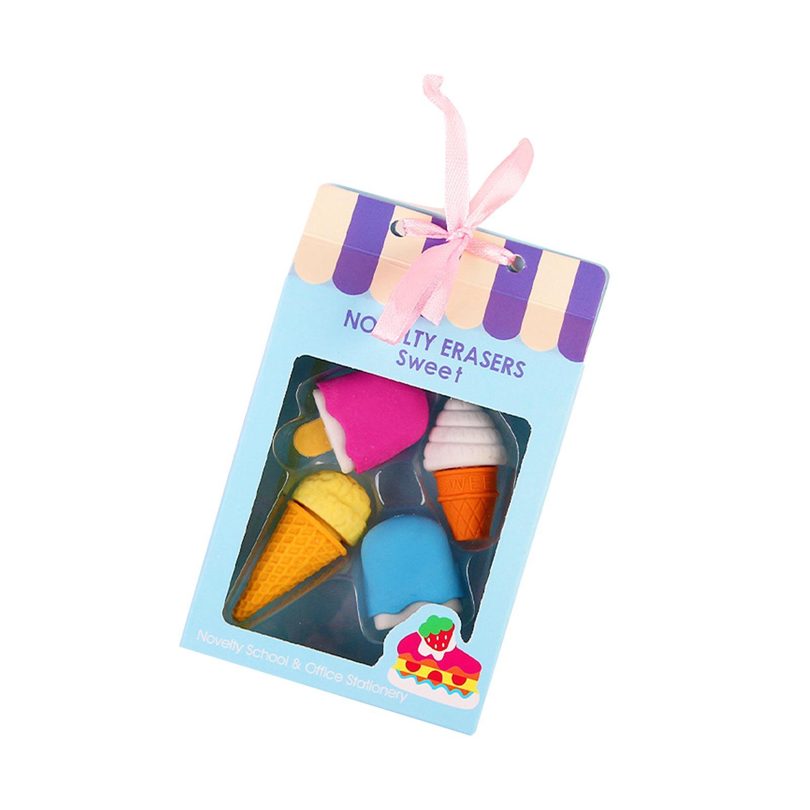 4Pcs Cartoon Mini Eraser Unique Creative Dessert Erasers for Office Supplies