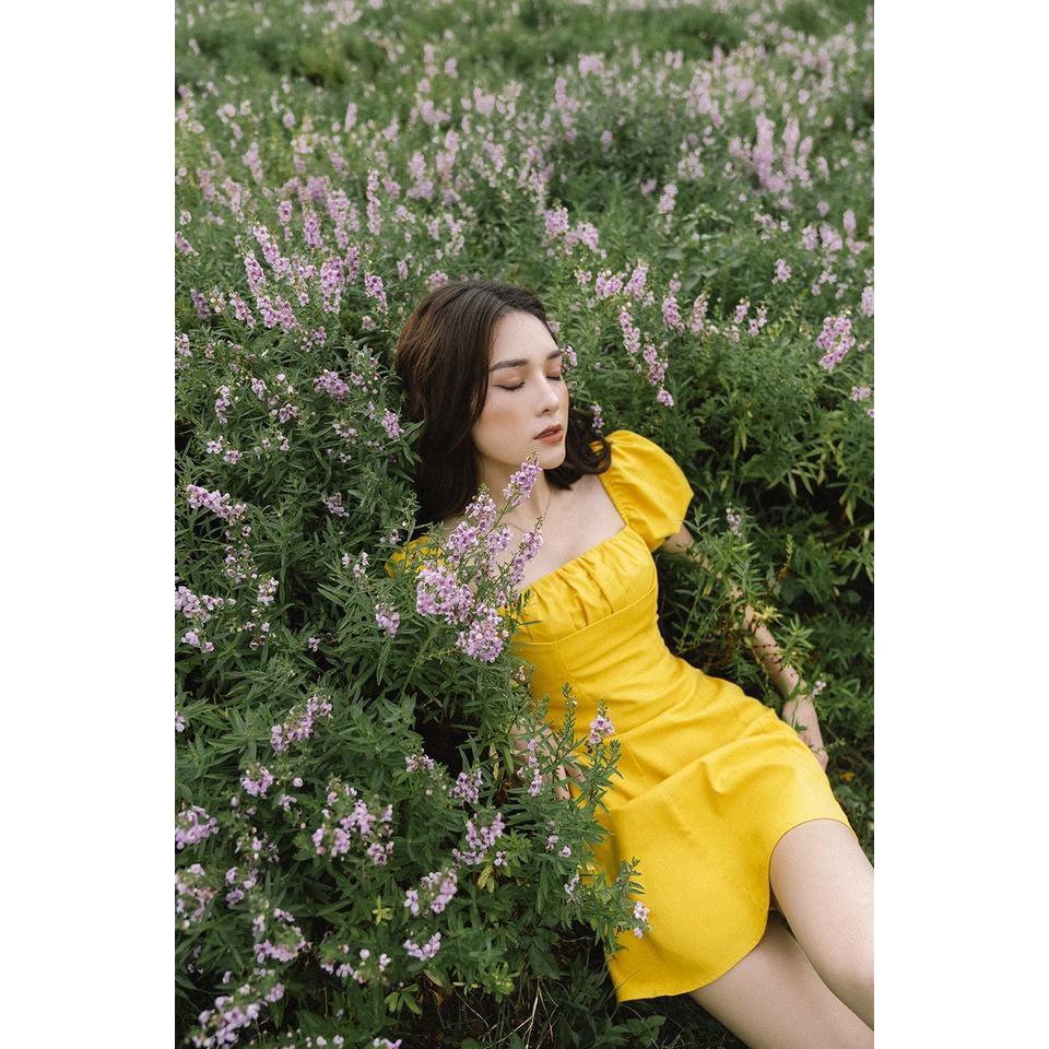 Đầm Monica nhúm ngực tay phồng, phom đầm A tôn dáng