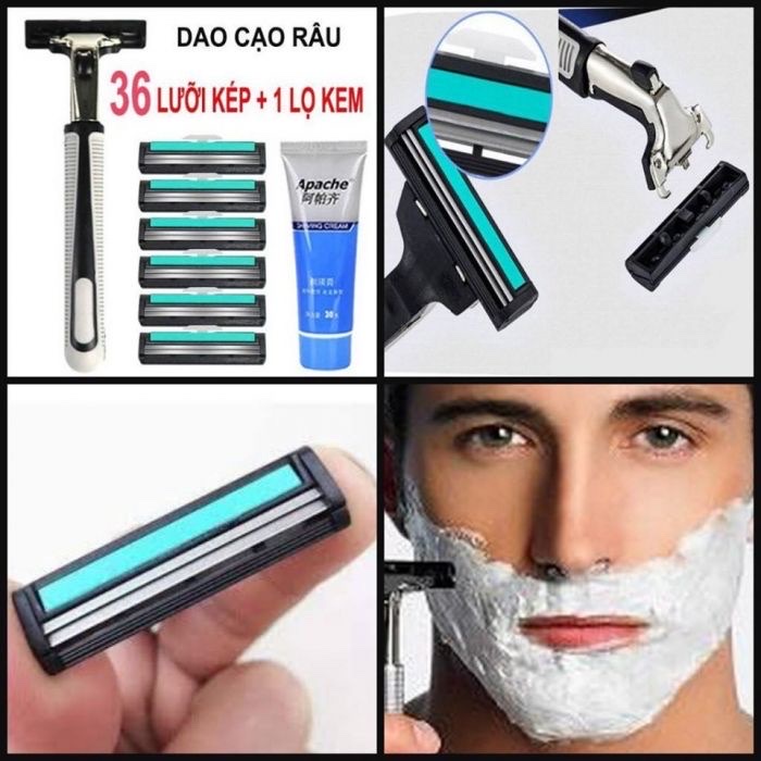 Dao cạo râu 36 lưỡi kép dễ thay ,sạch sẽ  siêu bén kèm bàn cạo, tặng kèm 1 tuýp kem cạo râu dành cho nam cao cấp