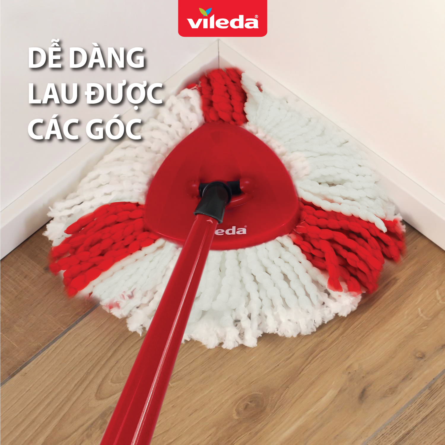 Cây lau nhà VILEDA Turbo Easy Wring&amp;Clean đầu lau tam giác, gồm xô giặt và cây lau nhà - TSU162214