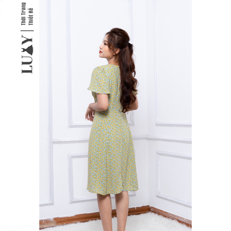 Váy hoa nhí vintage LUXY V30312 cổ tym, triết eo nữ tính đủ size từ 40kg đến 65kg