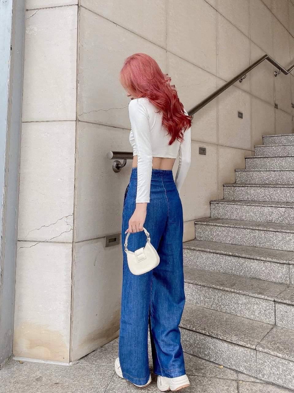 QUẦN ỐNG RỘNG SUÔNG JEANS DENIM BO EO