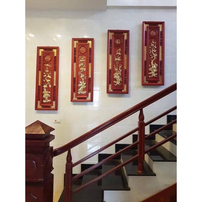 Tranh Tứ quý Vinh Hoa Phú Quý  (107cm x 37cm x 3cm) - Gỗ Hương Đỏ Treo Tường