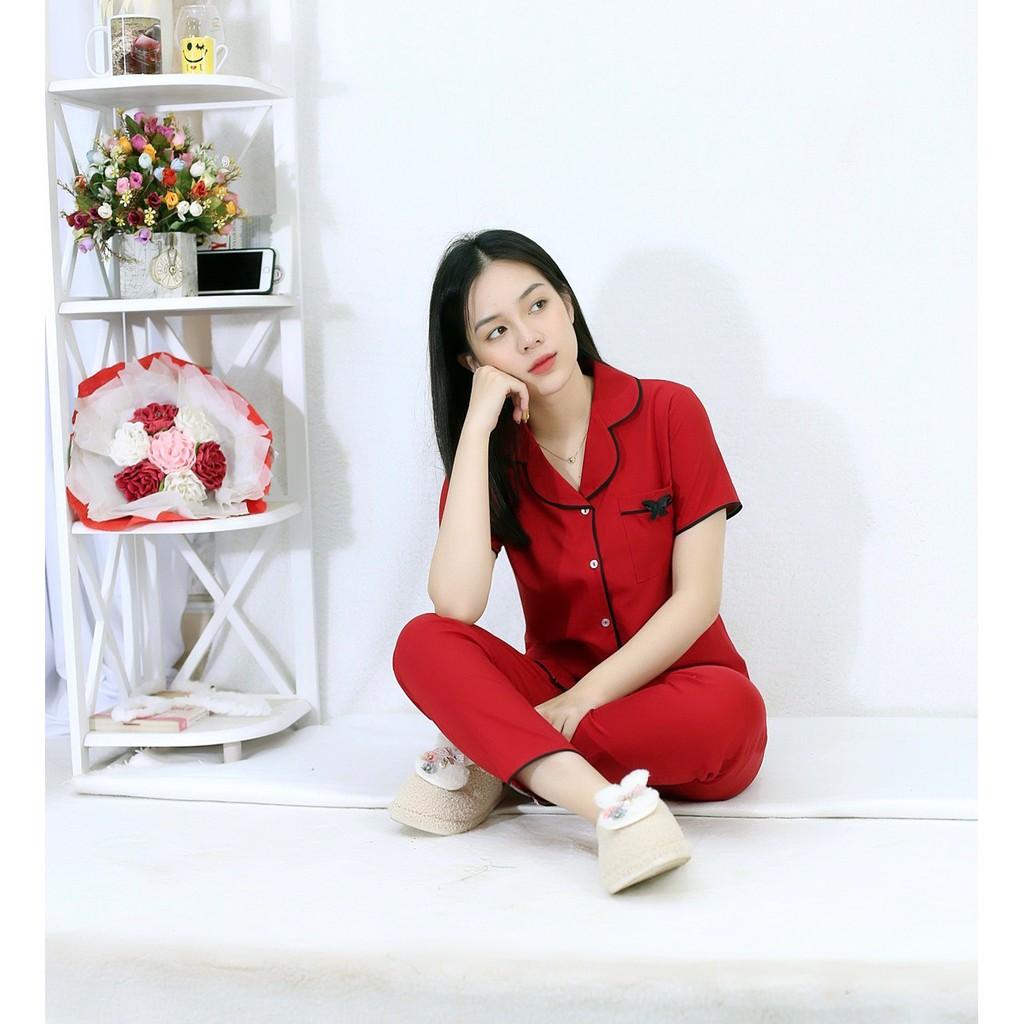 Bộ đồ bộ Pijama màu ĐỎ tay ngắn quần dài siêu lụa