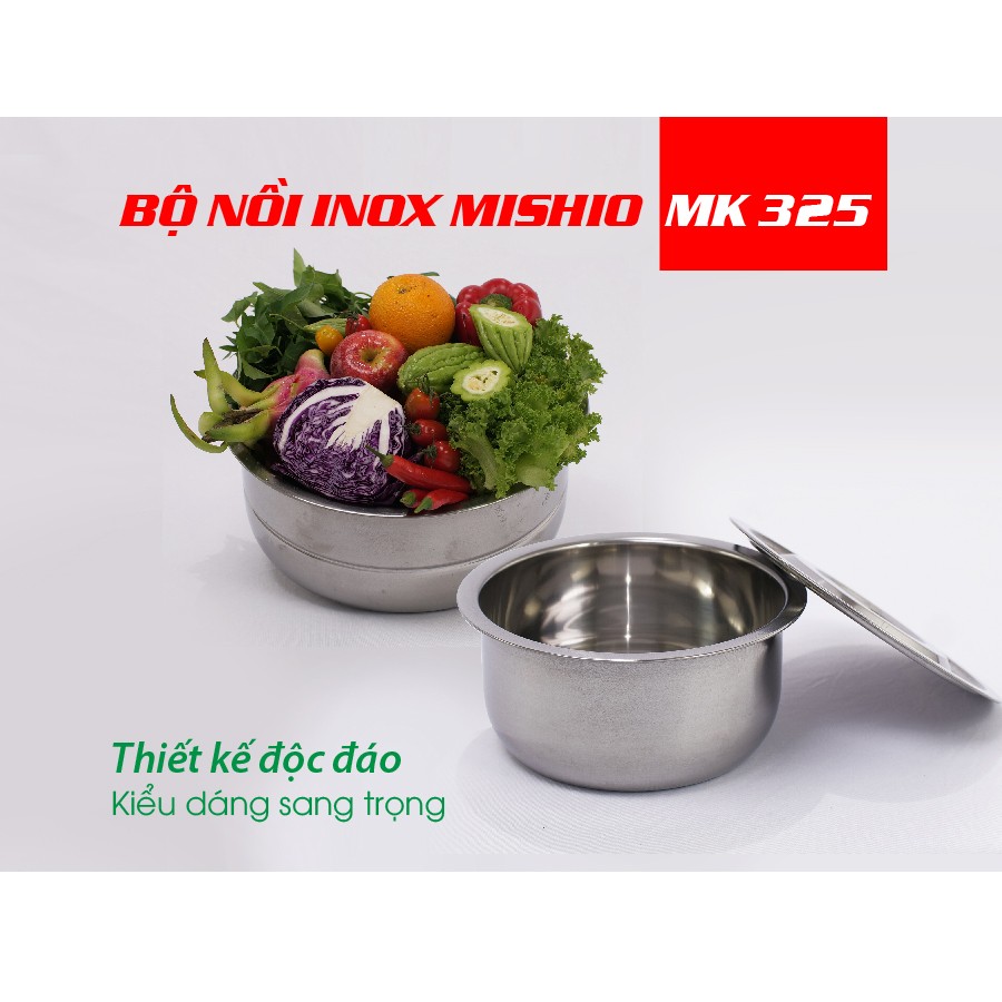 Bộ 07 Nồi Inox Đa Năng Mishio MK 325 (Inox 410) Gồm 7 Nồi + Kèm 01 Xửng Hấp - Sử Dụng Cho Mọi Loại Bếp