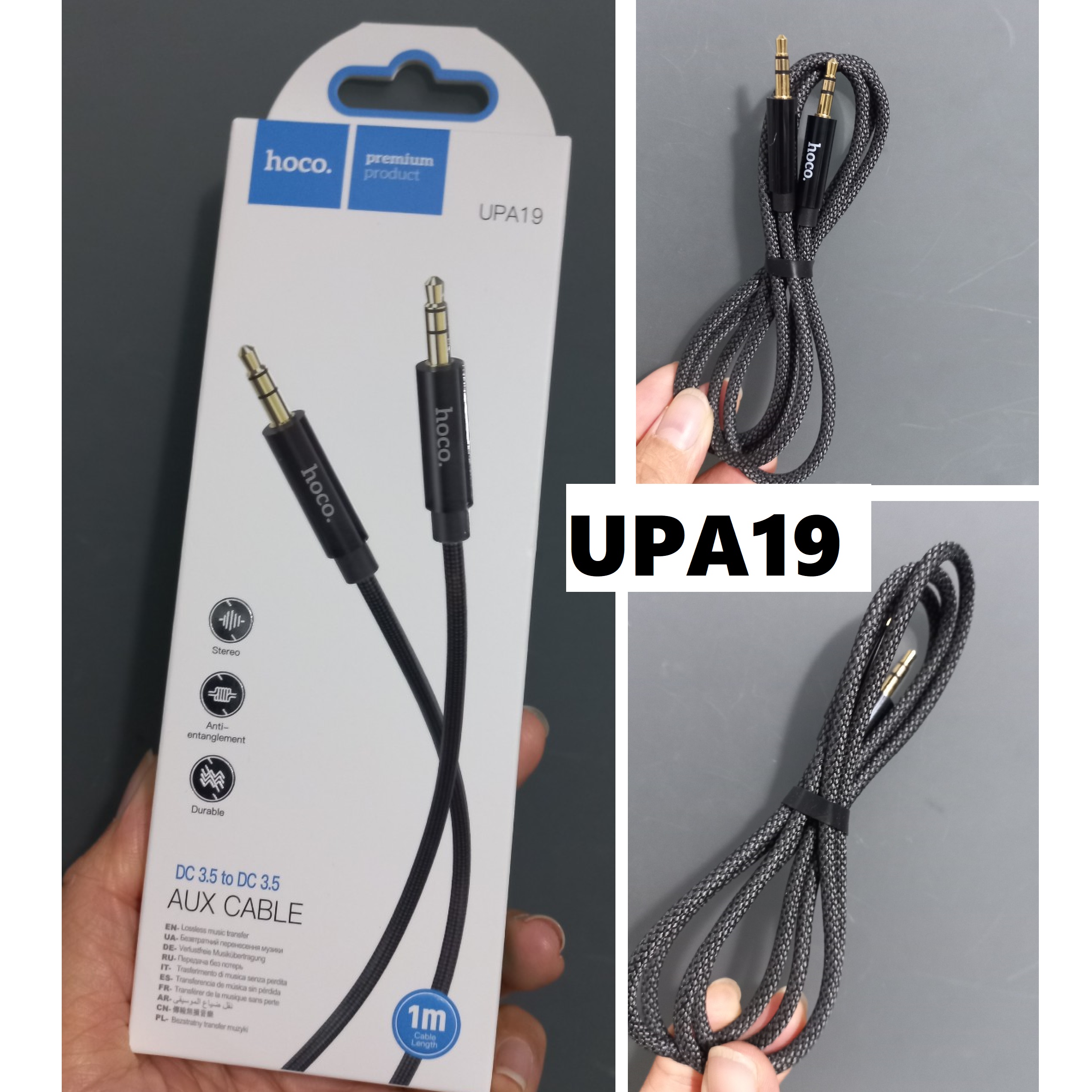 Cáp âm thanh AUX 2 đầu 3.5 mm cho điện thoại tai nghe laptop loa hoco UPA16 dây dẹp UPA19 dây dù _ Hàng chính hãng