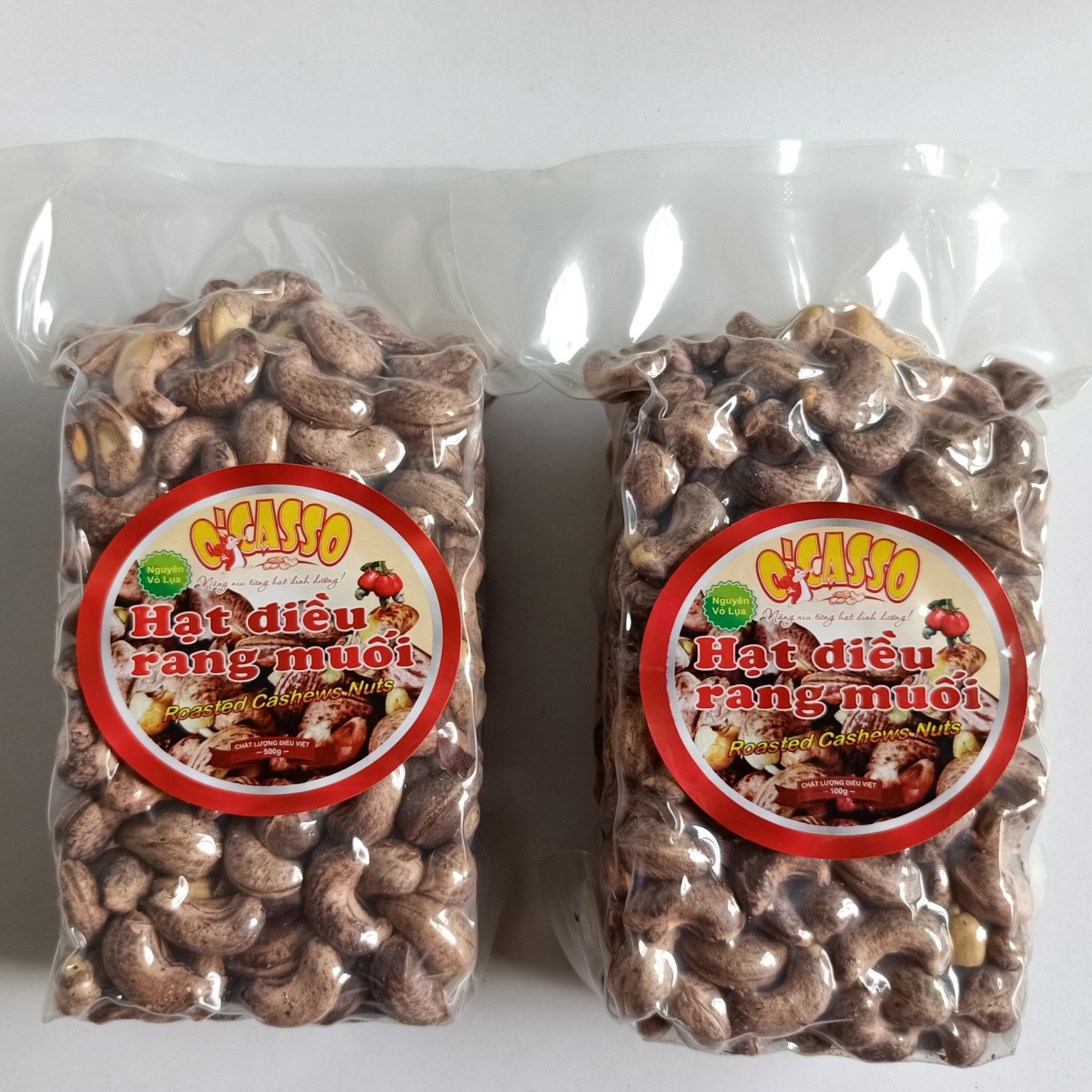 1Kg Hạt Điều Rang Muối Vỏ Lụa Loại A O'Casso (2 Gói Hút Chân Không)