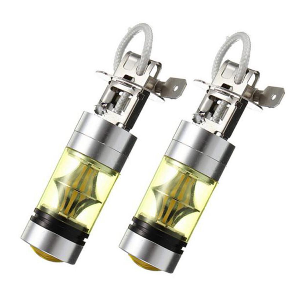2Pcs Car H3 100W Fog Light Yellow 2323 LED DRL Projector Lamp Bulb 4300K