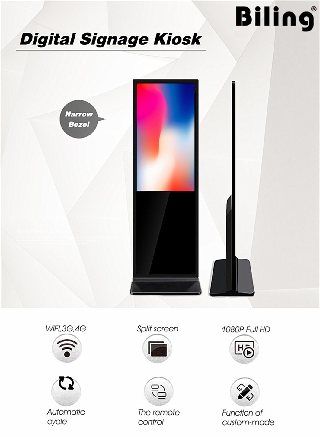 Màn Hình Quảng Cáo Chuyên Dụng LCD Chân Đứng BILING 49 Inches - Hàng Nhập Khẩu - Hệ Điều Hành Android 7.1, WIFI, BT4.0