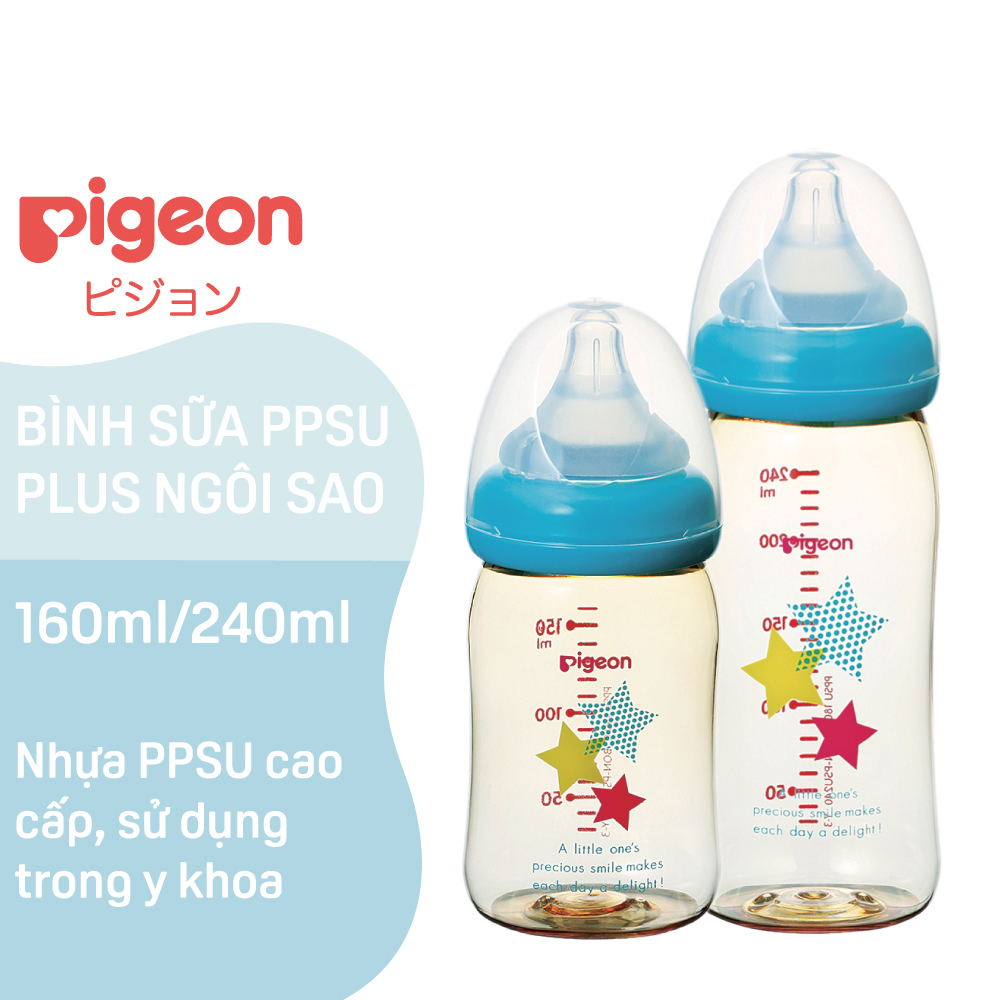 Bình sữa cổ rộng PPSU Plus Ngôi sao Pigeon 160ml/240ml