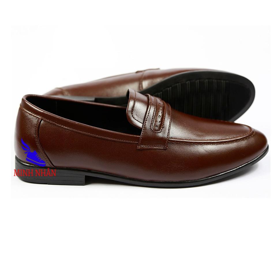 Minh Nhân - Giày Tây nam da bò Giày lười công sở nam trơn đơn giản da bò Giày xỏ dior nam Penny Loafer D-13 màu đen nâu