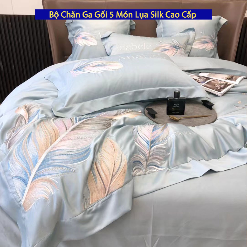 Bộ Chăn Ga Gối Đệm 5 Món Lụa Silk Anabele Cao Cấp Chuẩn Khách Sạn 5 Sao Bộ Drap Ra Ga Nệm Trải Giường