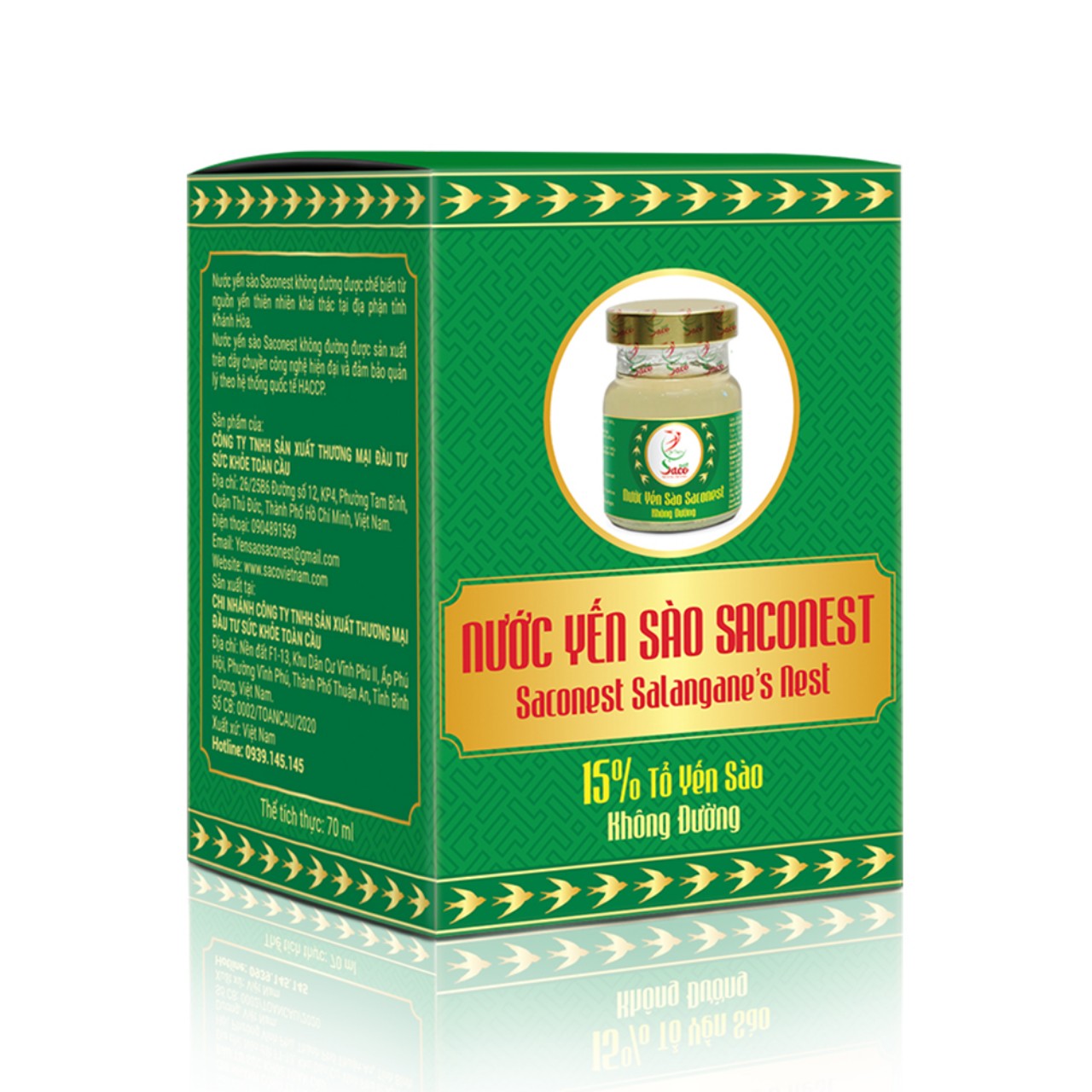 Nước Yến sào Cao Cấp Saconest Không Đường Lọ 70ml - 15% từ Tổ Yến Sào