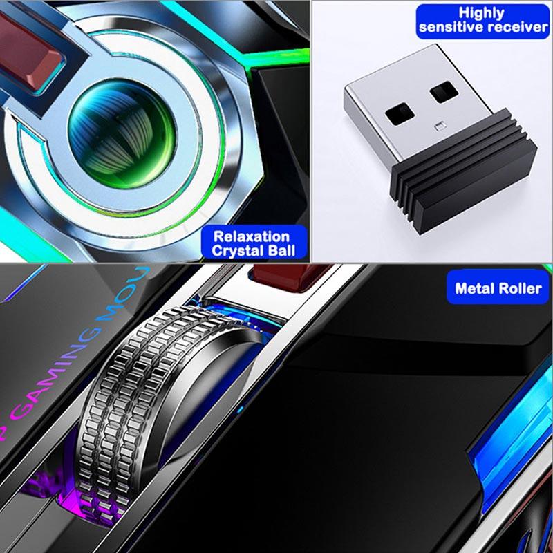 2021 Silent Chuột Không Dây Pin Sạc 2.4G Chuột Chơi Game 1600 DPI 7 Nút Bấm Đèn Nền LED Quang USB Cho Máy Tính laptop